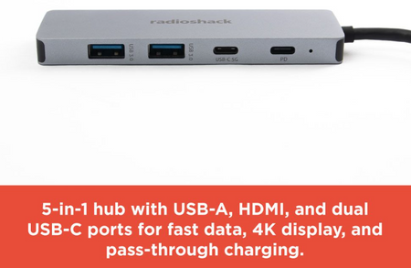 RadioShack 5 Port 2 Type C 2 USB HDMI Type C Adapter 2605172