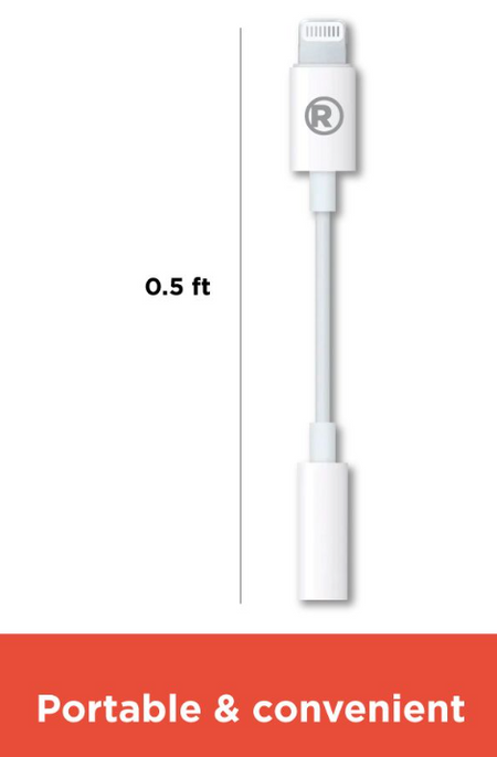 RadioShack "Dongle" Lightning Male to 3.5MM Male MFI White Adapter 1202263