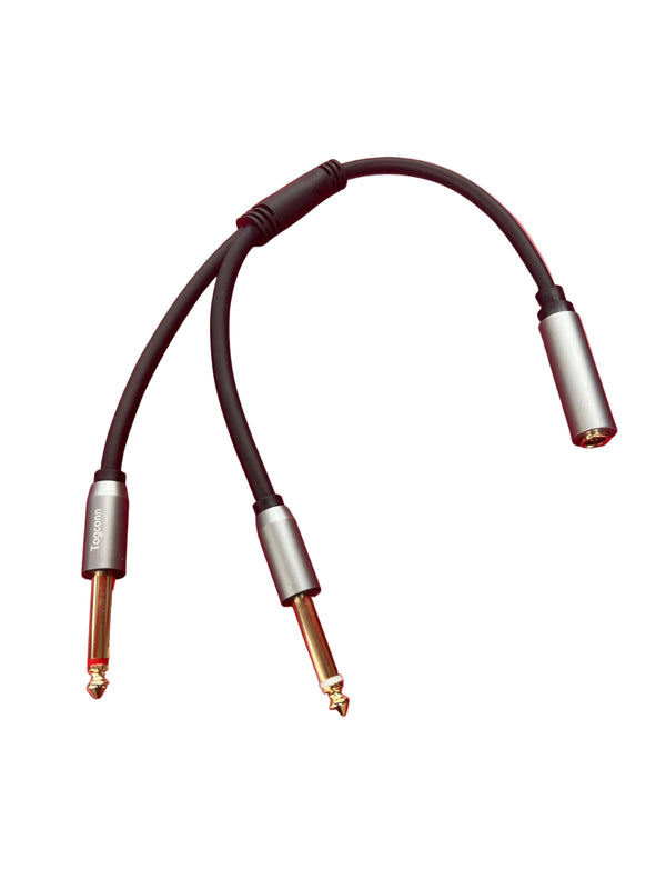 Stereo Splitter Y Cable 1 Feet, 6.35mm Female Plug to Dual 6.35mm Male