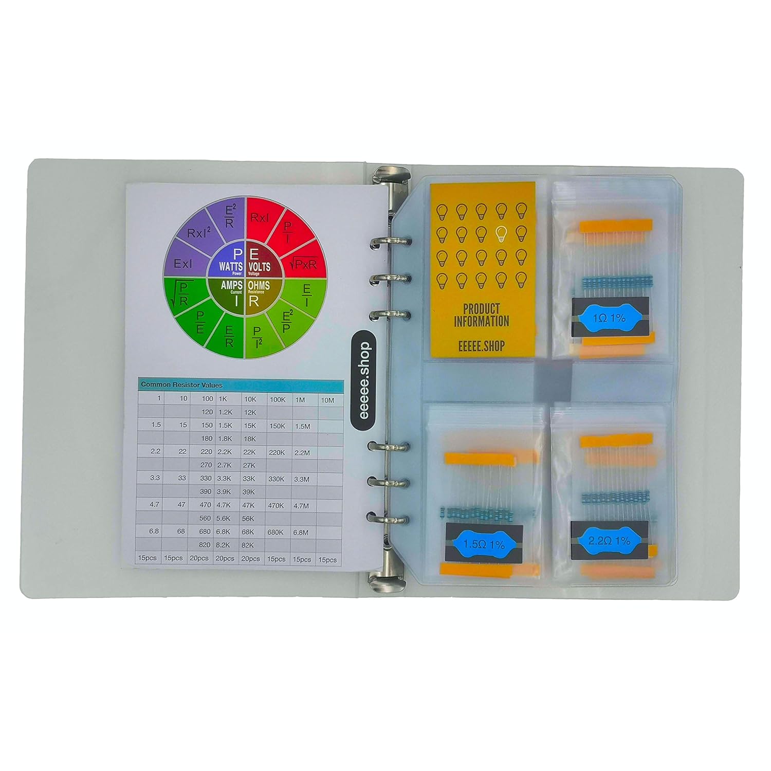 1% 0.25w Resistor Book kit, 1Ω-10MΩ