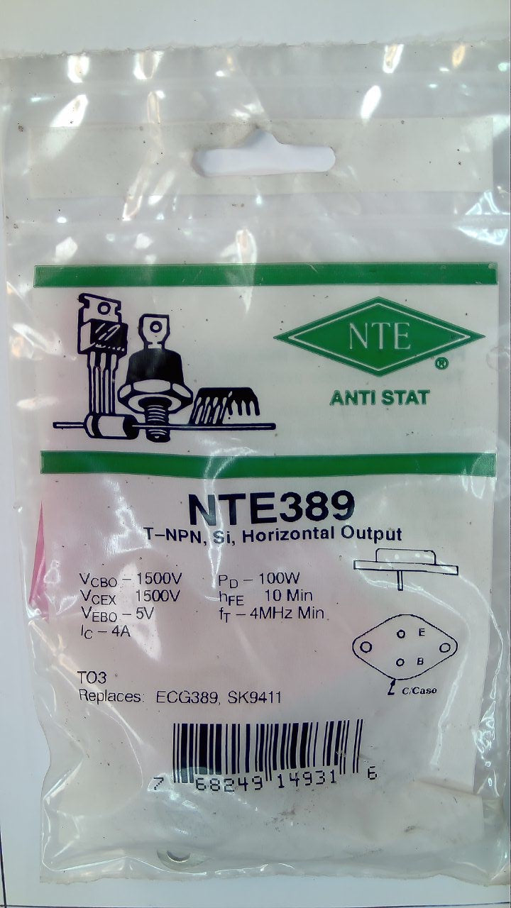 NTE389 T-NPN, Si, Horizontal Output