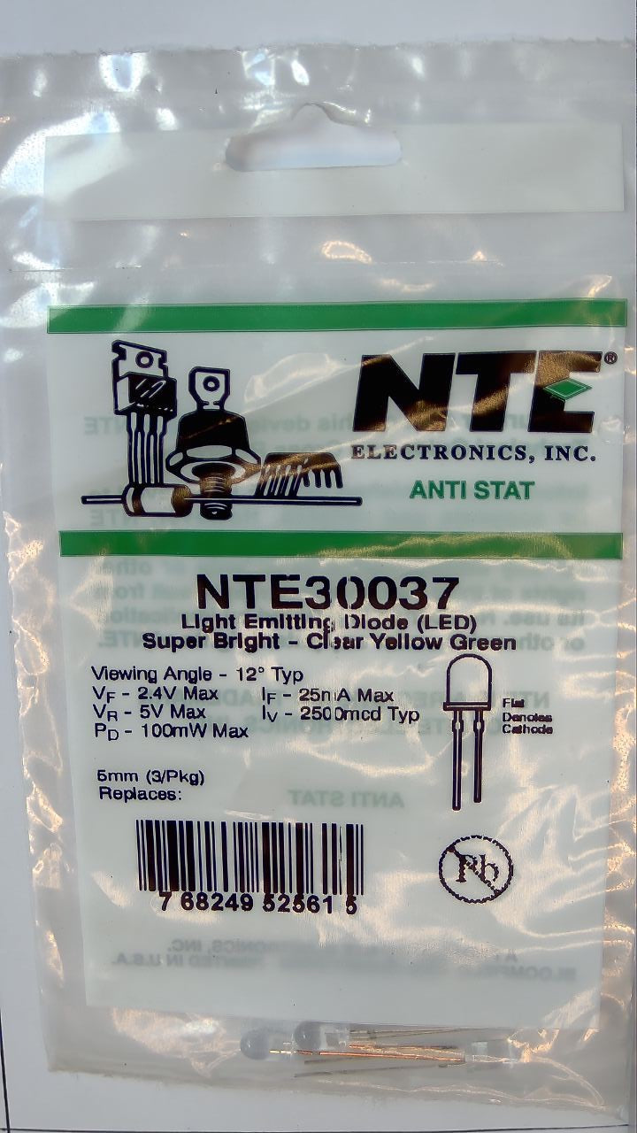 NTE30037 Light Emitting Diode (LED) Super Bright - Clear Yellow Green