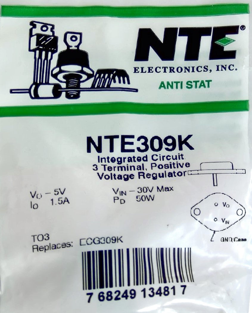 NTE309K Positive Voltage Regulator, 3 Terminal, IC