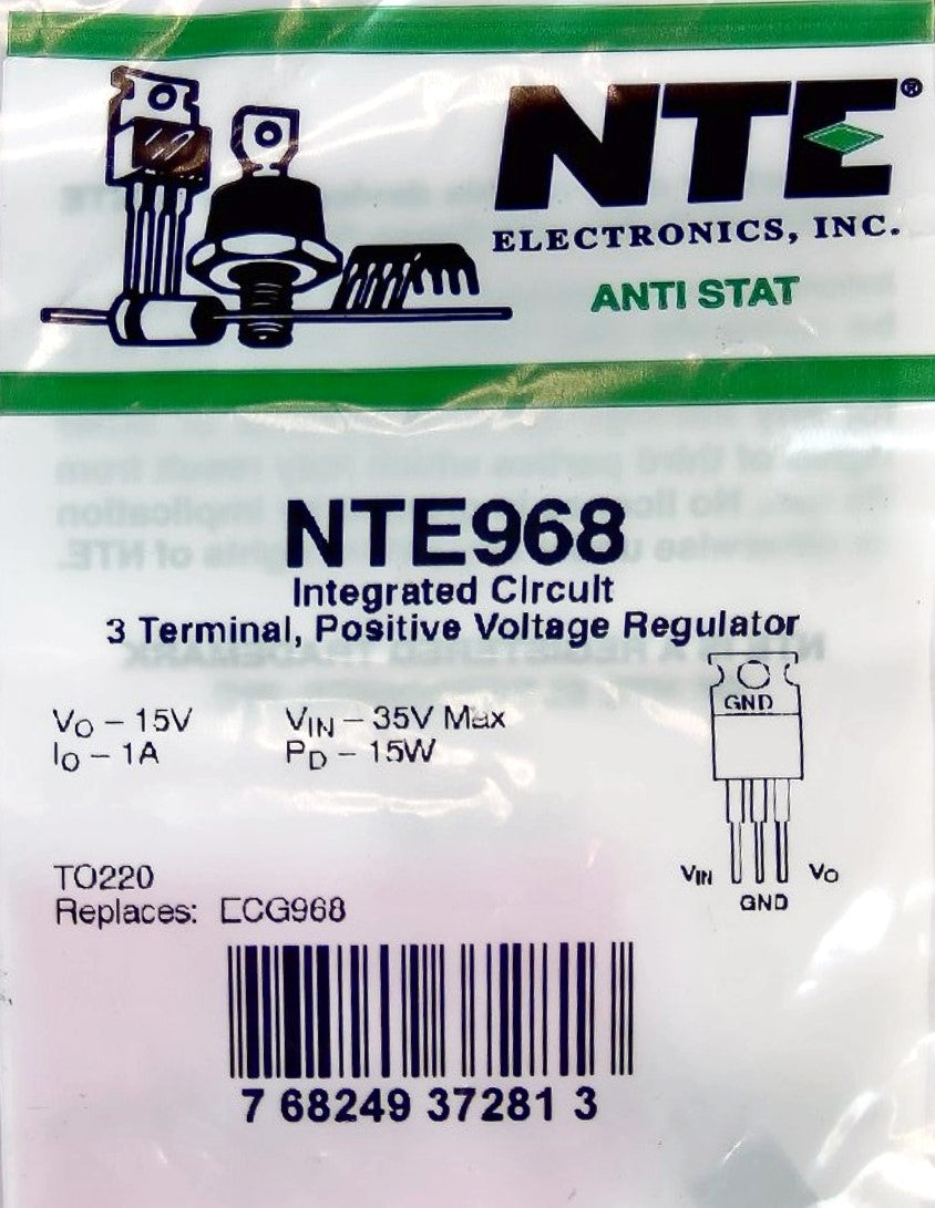 NTE968 IC, Positive Voltage Regulator w/ 3 Terminals