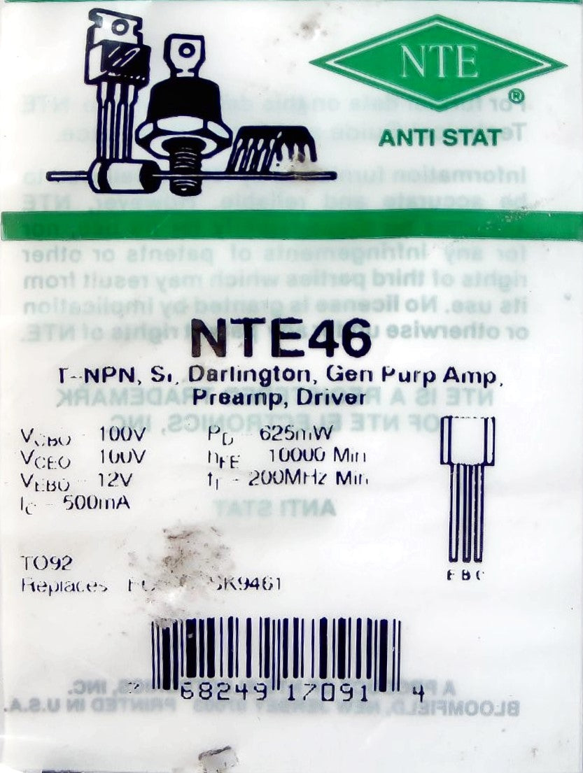 NTE46 T-NPN,Si, Darlington, Gen purp,Amp, Preamp, Driver