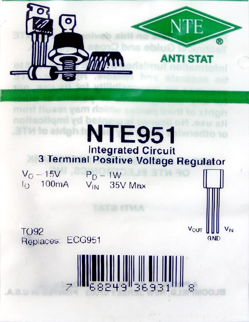 NTE951 Integrated Circuit, 3 Terminal Positive Voltage Regulator