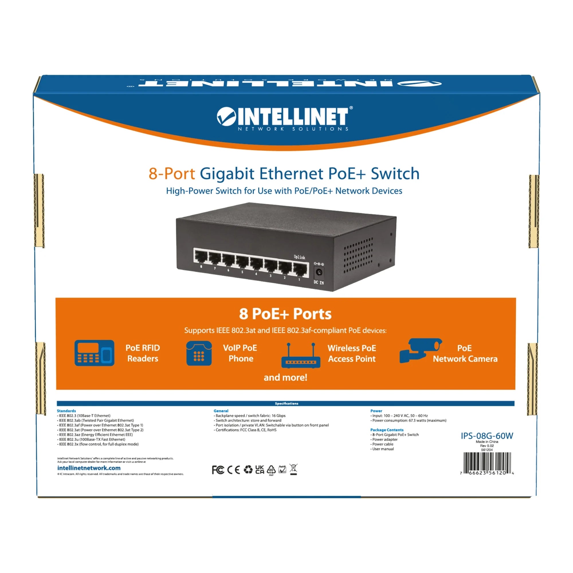 Intellinet® 60W 8-Port Gigabit Ethernet PoE+ Switch