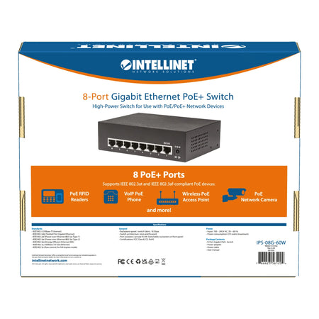 Intellinet® 60W 8-Port Gigabit Ethernet PoE+ Switch