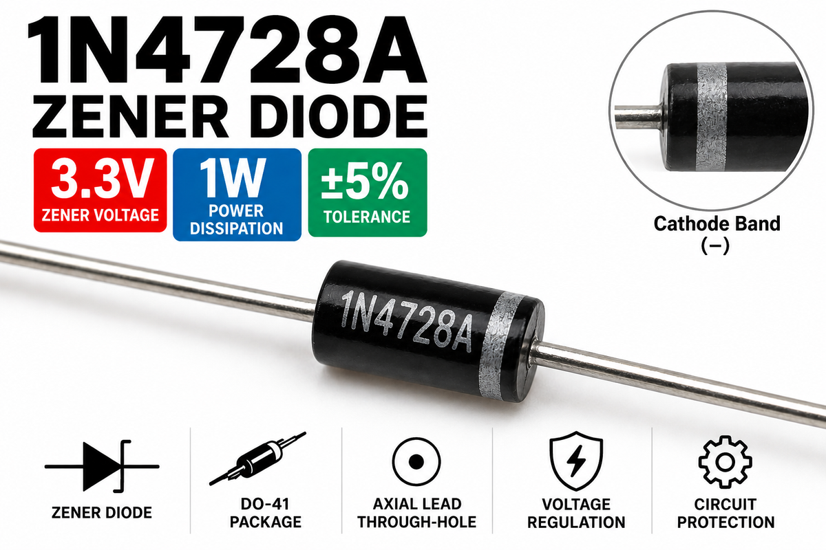 1N4728A Zener Diode, 3.3V 1W ±5%, DO-41 Axial, 2-Pack
