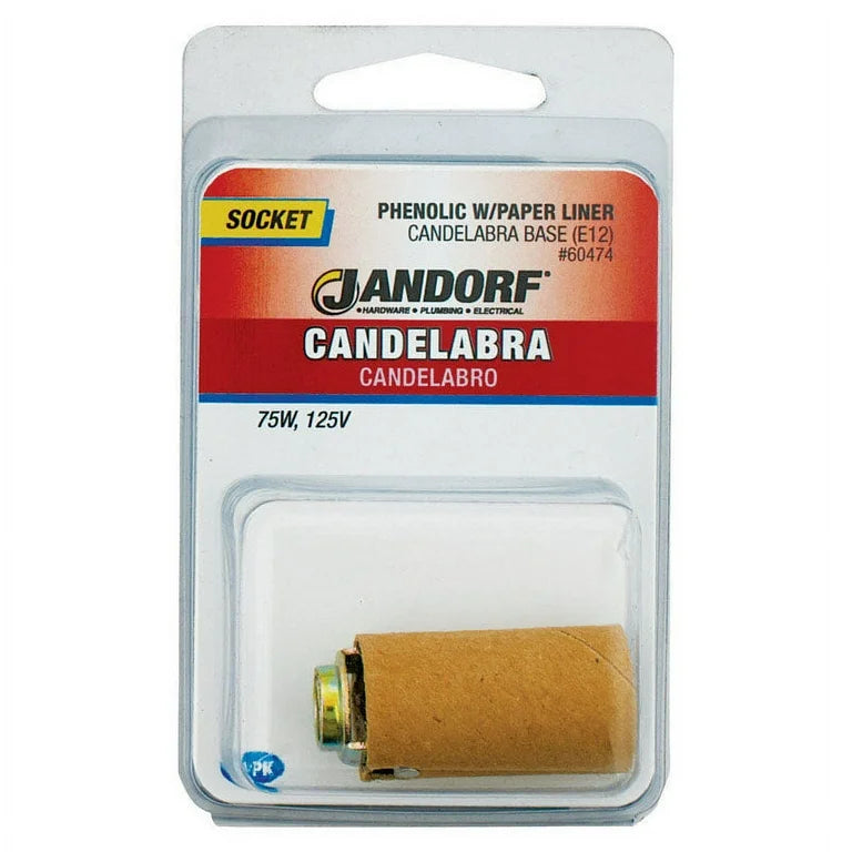 JANDORF phenolic with paper liner candelabra base - designed for 75W, 125V incandescent bulbs. Part# 60474