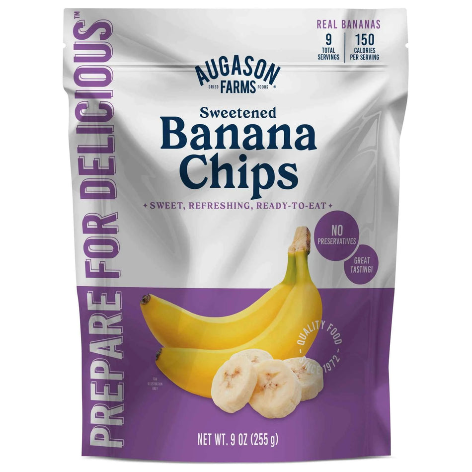 Augason Farms Sweetened Banana Chips Pouch | 9 Servings | Crispy Snack & Emergency Food