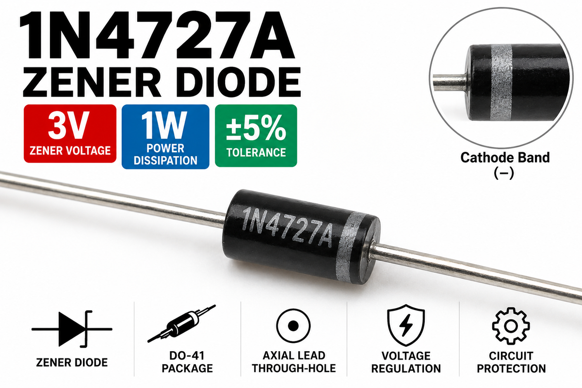 1N4727A Zener Diode, 3V 1W ±5%, DO-41 Axial, 2-Pack