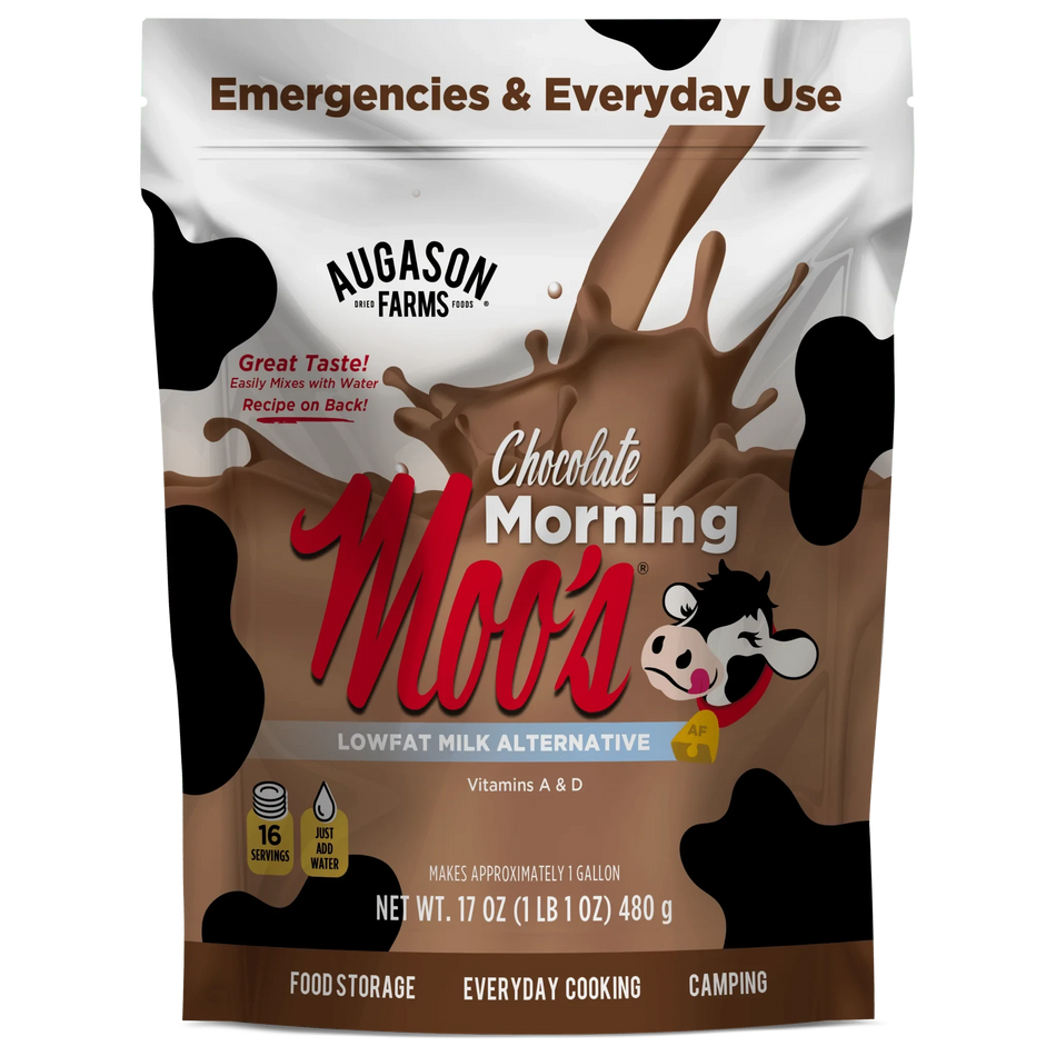 Augason Farms Chocolate Morning Moo's® Milk Alternative Pouch | 16 Servings | Instant Chocolate Milk Drink Mix