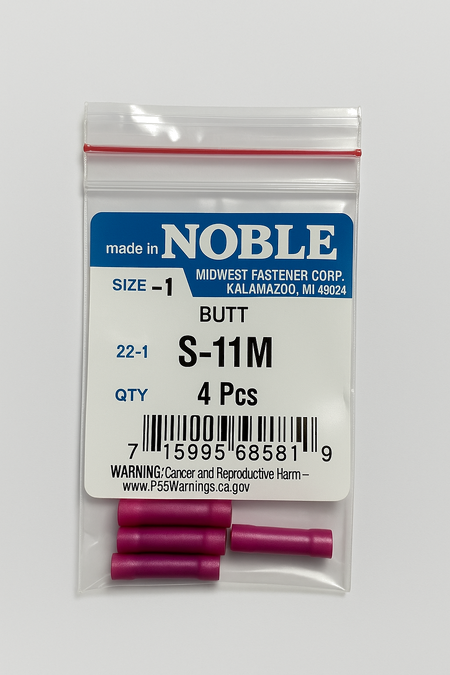 Noble part# S-11M, plastic coated 8 ga.butt splice comes in a pack of 4