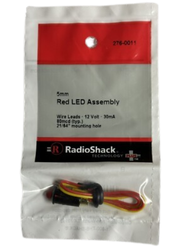 RadioShack 5mm Red LED Assembly 12V 30mA 80mcd 276-0011