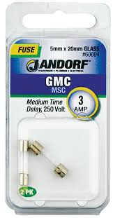 Jandorf Time Delay Fuse, 3 A, 250 V, 100 A, 10 kA Interrupt, Glass Body #60694