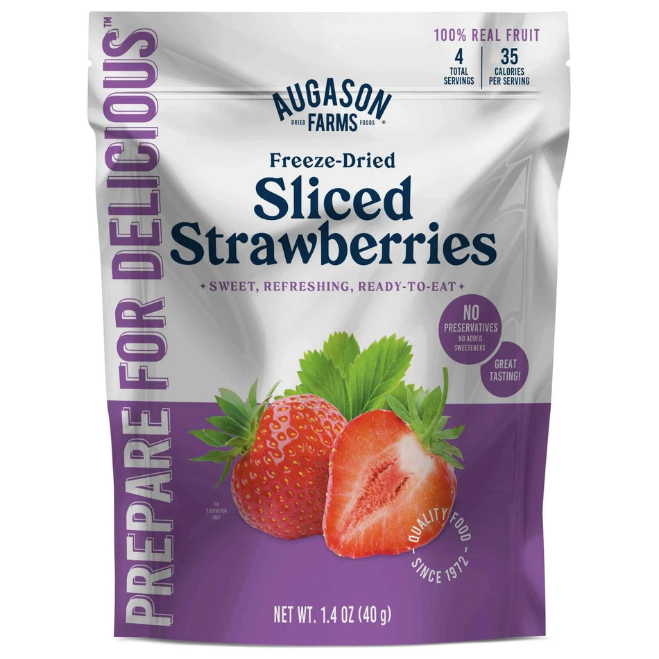Augason Farms Freeze-Dried Sliced Strawberries Pouch | 4 Servings | Crispy Fruit Snack