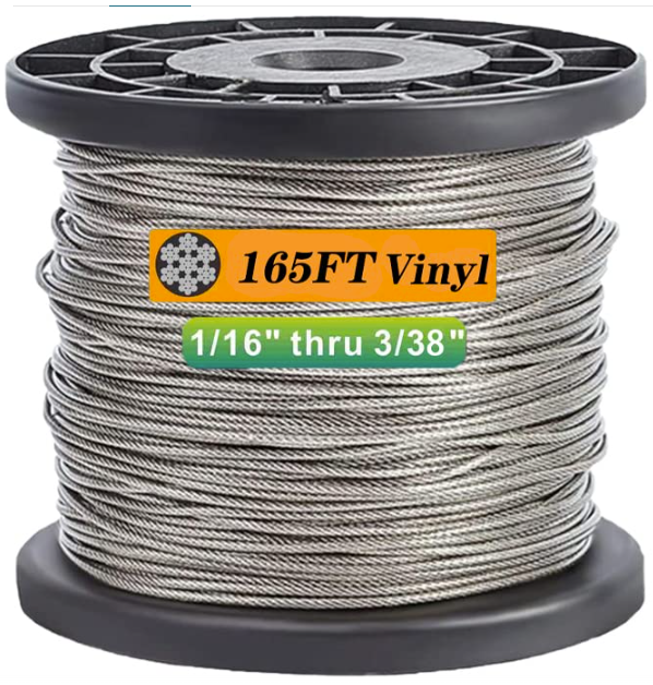 Steel Wire Cable 165ft, 1/16 Wire Rope, Vinyl Coated 304 Stainless Steel Cable Wire
