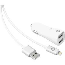iEssentials 2.4-Amp Dual-USB Car Charger with USB-A Lightning Cable, 4 ft.