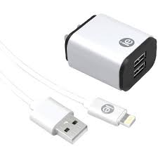 iEssentials 2.4-Amp Dual USB Wall Charger with Lightning to USB-A Cable, 4 ft.