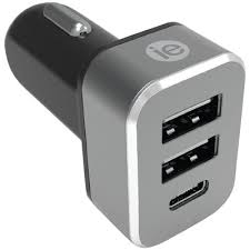 iEssentials 4.1-Amp Car Charger, 2 USB-A and 1 USB-C