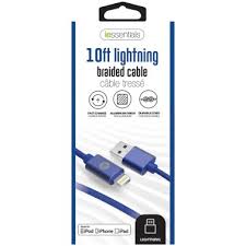 iEssentials Charge and Sync Braided Lightning to USB Cable (120 inch, Blue)