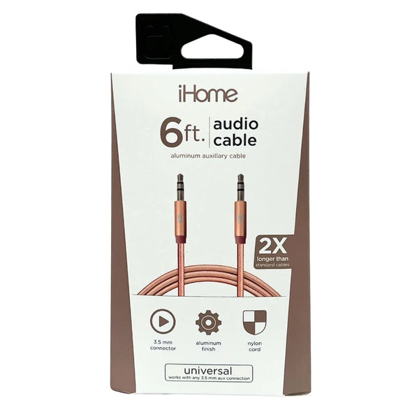 iIHome 6 Foot Braided Audio Aux Cable in Rose Gold