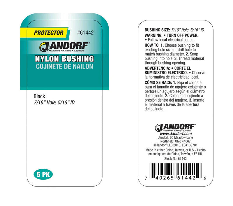 BUSHING Nylon 7/16X5/16 5 PK