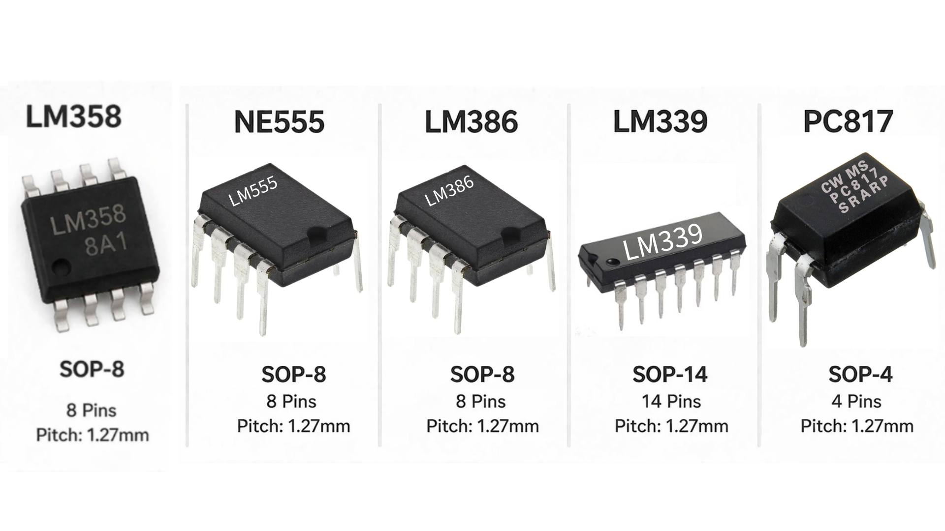 SMD IC LM358, NE555, LM386, LM339, PC817 (10Pcs.)