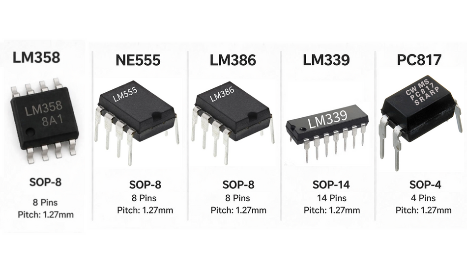 SMD IC LM358, NE555, LM386, LM339, PC817 (10Pcs.)