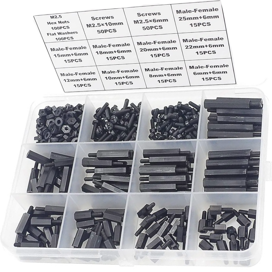 M2.5 Nylon Hex Standoffs Spacers Screws Nuts Flat washer
