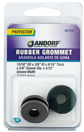 Jandorf Grommet, Rubber, Black, 9/16 in Thick Panel 2pk #61519