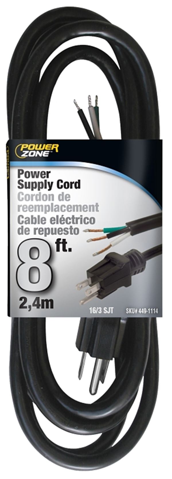 PowerZone® OR010608 8-Foot Power Cord, 13A 125V – Black
