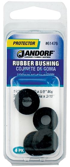 Jandorf Conduit Bushing, 1/4 in ID, 1/4 in Dia Cable, Rubber, Black, 3/16 in Thick Panel 4pk #61476
