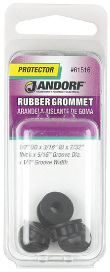 Jandorf Grommet, 3/16 in ID, 1/2 in OD, Rubber, Black, 7/32 in Thick Panel 5 pk #61516