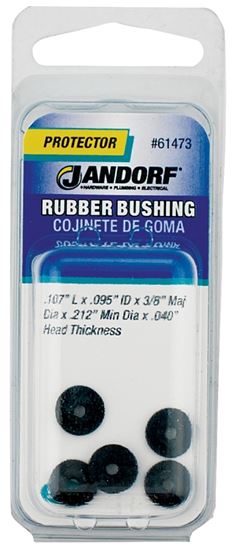 Jandorf Conduit Bushing, 0.095 in Dia Cable, Rubber, Black, 0.04 in Thick Panel 5pk #61473