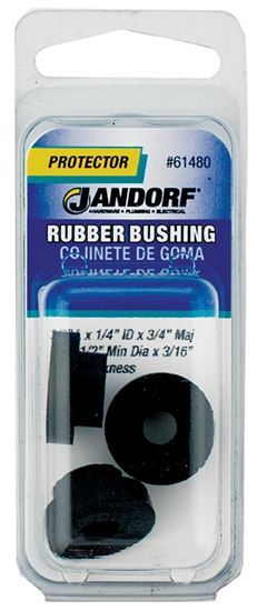 Jandorf Conduit Bushing, 1/4 in ID, 3/4 in OD, 1/4 in Dia Cable, Rubber, Black, 3/16 in Thick Panel 3pk #61480