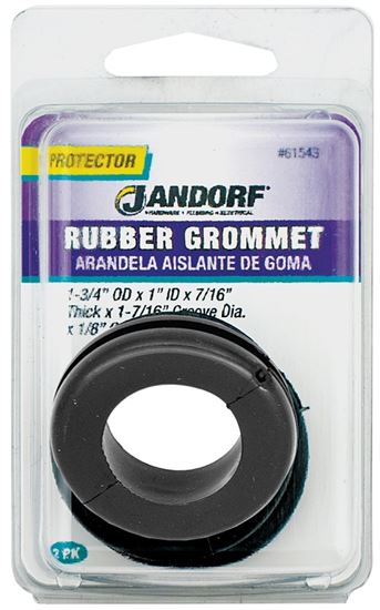 Jandorf Grommet, 1 in ID, 1-3/4 in OD, Rubber, Black, 7/16 in Thick Panel 2pk #61543