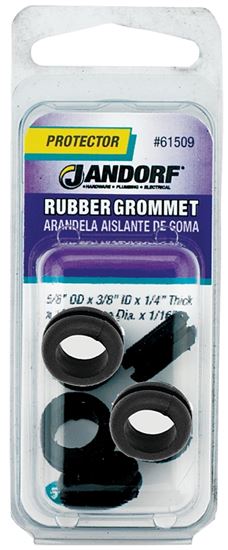 Jandorf Grommet, 3/8 in ID, 5/8 in OD, Rubber, Black, 1/4 in Thick Panel 5pk #C61509