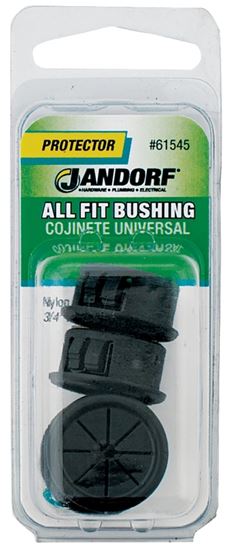 Jandorf Conduit Bushing, 1/2 in Dia Cable, Nylon, Black, 3/4 in Dia Panel Hole 4pk #61545