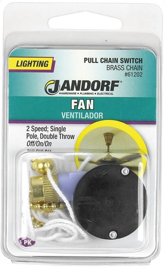 Jandorf Pull Chain Switch, 1-Pole, 125 V, 3 A, Brass #61202