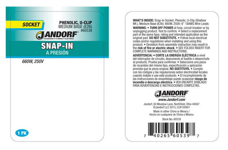 JANDORF Socket Snap In PHENOLIC U-CLIP Medium Base 60539