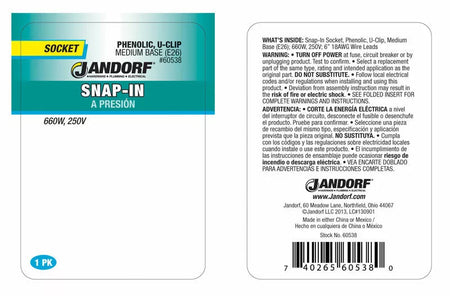 JANDORF Socket Snap In PHENOLIC U-CLIP Medium Base 60538
