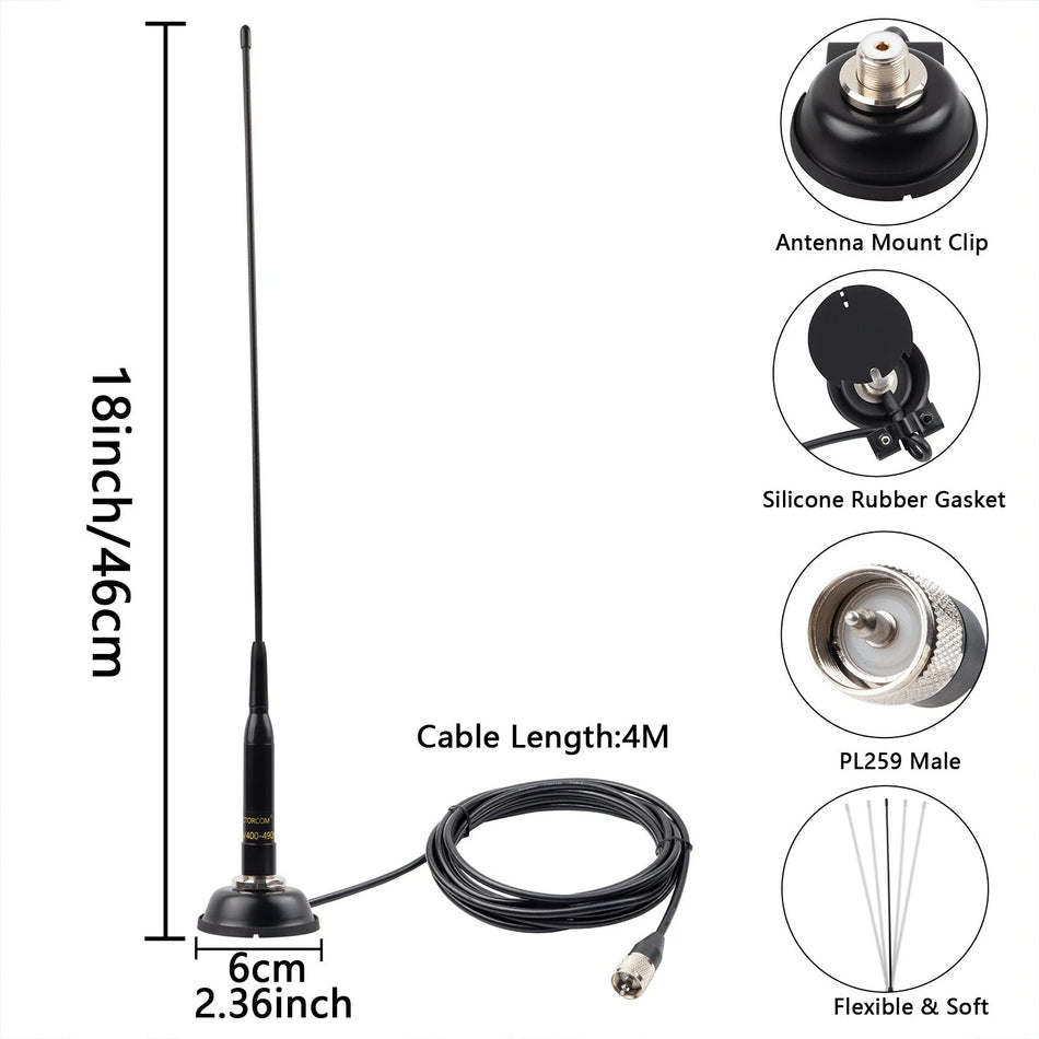 UHF/VHF Dual Band Antenna – 136–490MHz Mobile Use