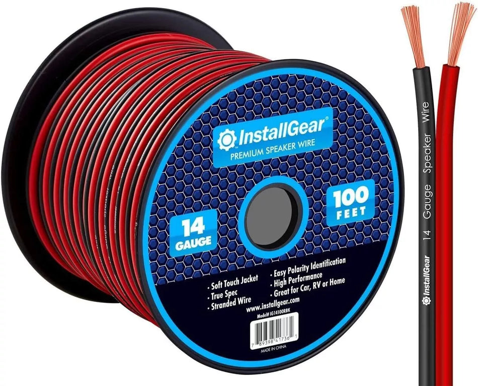 InstallGear 14 Gauge AWG 100ft Speaker Wire Cable - Red/Black