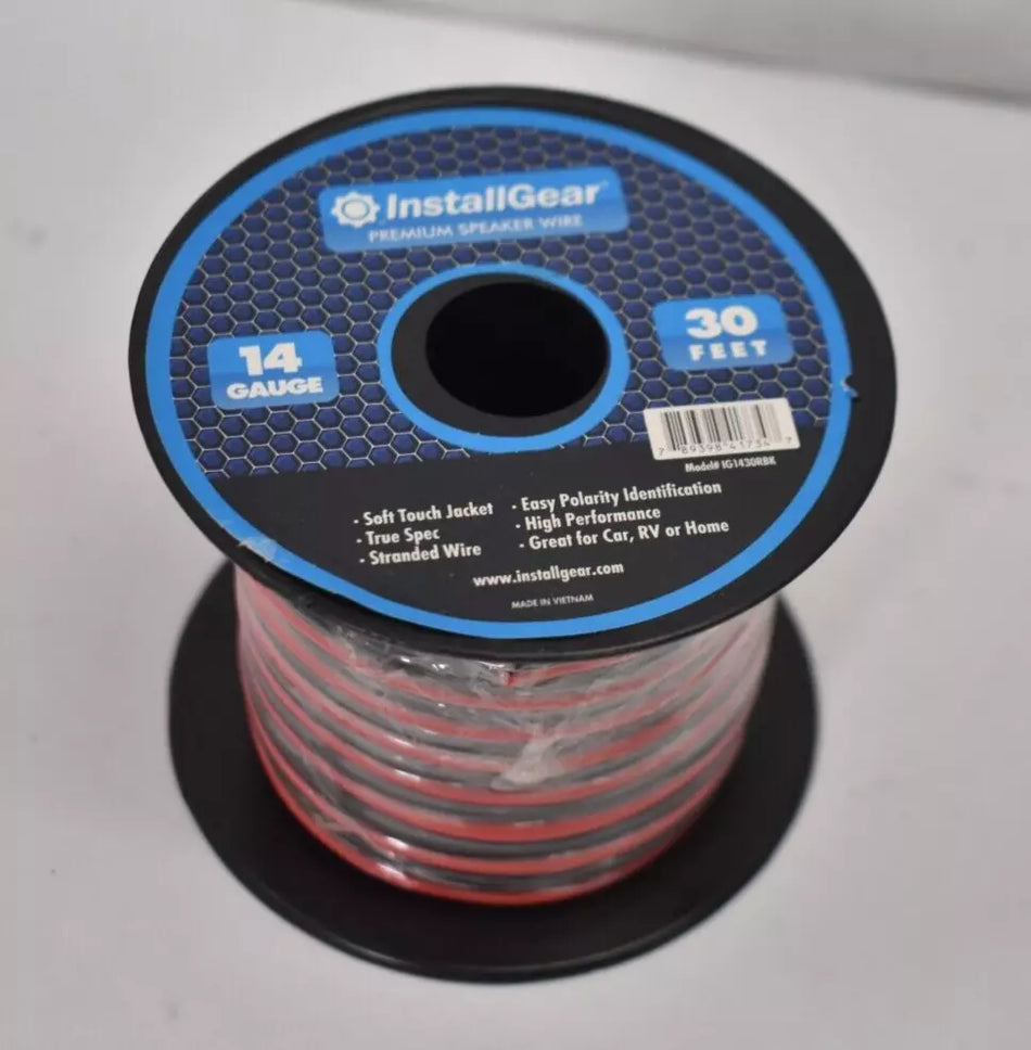 InstallGear Premium Speaker Wire 14 Gauge 30' L Soft Touch Jacket Spool