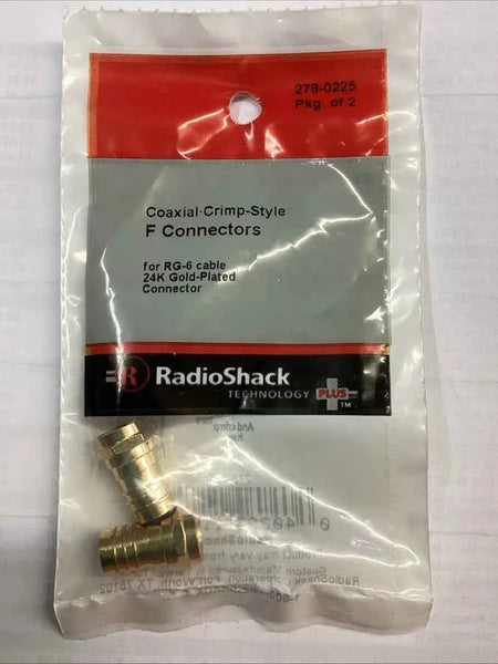 RadioShack Gold Coaxial Crimp-Style F Connectors 2-Pack for RG6/RG59 Coax TV Cable