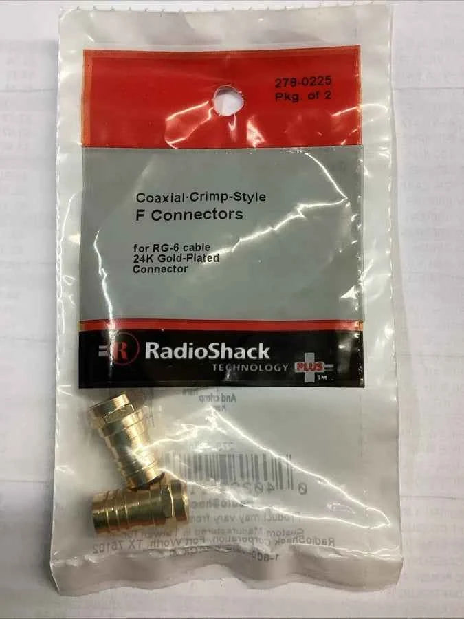 RadioShack Gold Coaxial Crimp-Style F Connectors 2-Pack for RG6/RG59 Coax TV Cable
