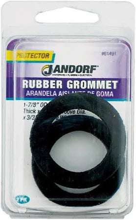 Jandorf Grommet, 1-1/4 in ID, 1-7/8 in OD, Rubber, Black, 3/8 in Thick Panel 2pk #61491