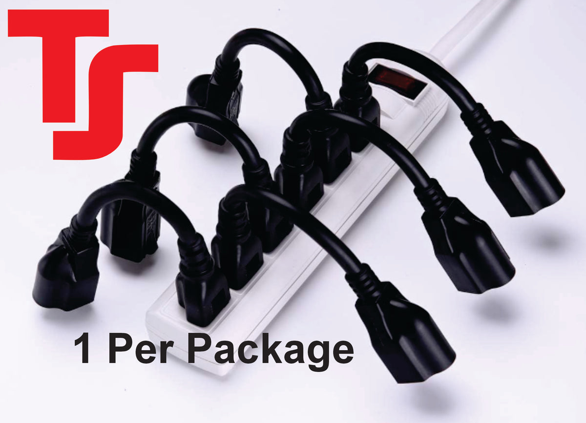 Short Power Extension Cord 8" – 16AWG 13A Black 3-Prong (1 Pack)